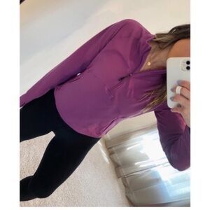 Baleaf Long Sleeve Crop Half Zip Pullover in Purple Size Large